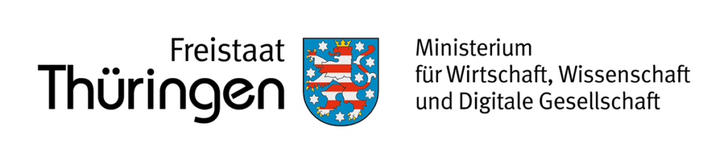 Logo des Freistaats Thüringen und des TMWWDG, welches Technologieförderung betreibt.