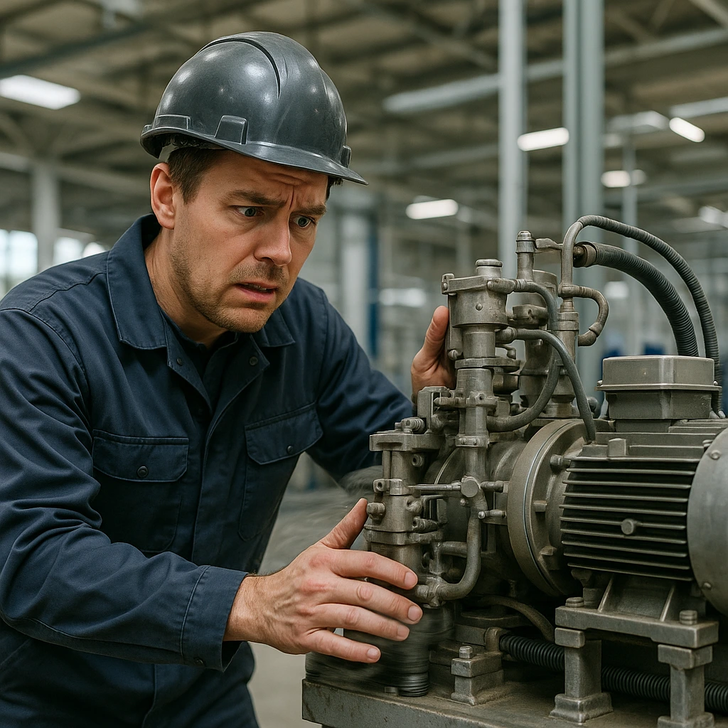 techniker, verängstigt vor maschine