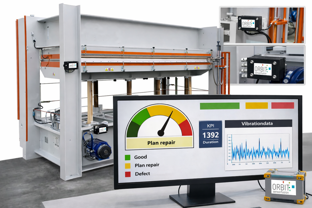 Presse mit orbit Sensoren ausgestattet erfasse Schwingungsdaten am Pressenantrieb